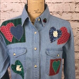 Blue Mountain Embroidered Denim w/ Hearts Sz S